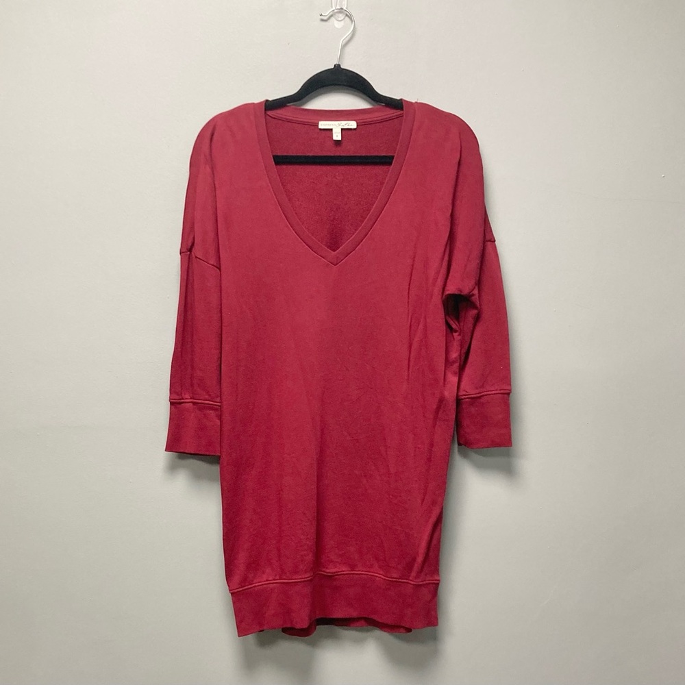Express One Eleven Womens Burgundy Red V-Neck Tunic Sweatshirt 100% Cotton Small